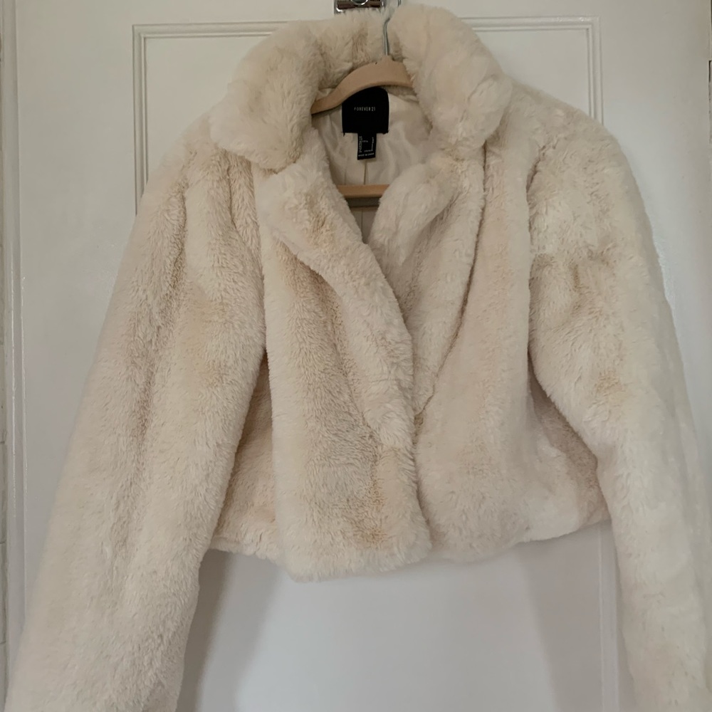 White cropped fur coat